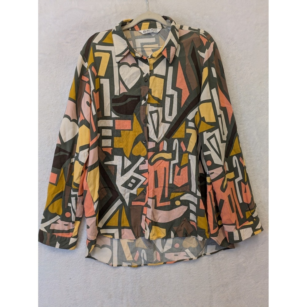 Big Dart Abstract Geometric Print Viscose Button Down‎ Shirt Womens Plus UK 24